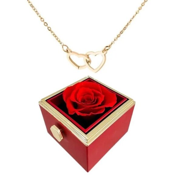 Elegant Stainless Steel Rotating Rose Box with Engraved Heart Necklace - Picture 2 of 4